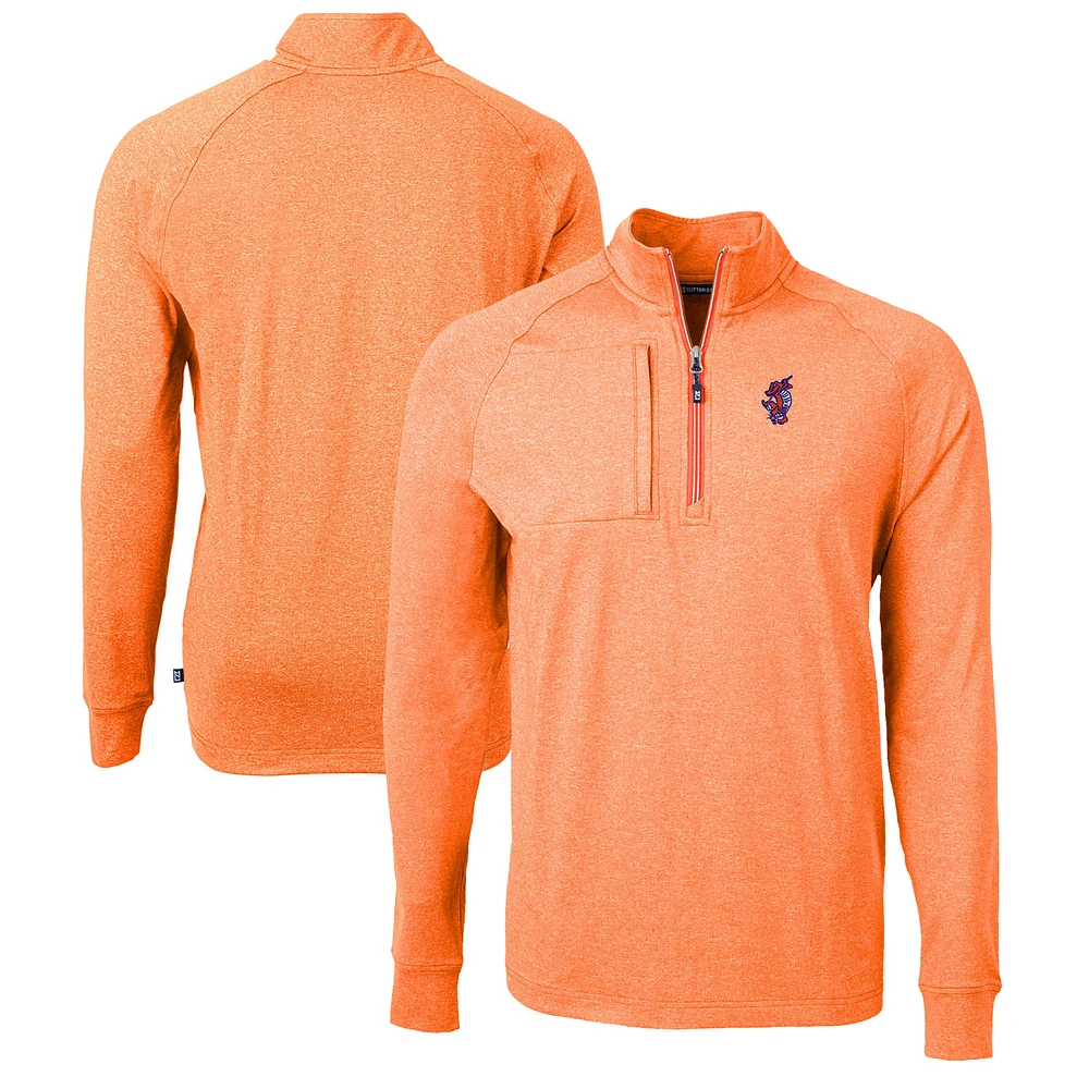 Men's Cutter & Buck Heather Florida Gators Swinging Gator Adapt Eco Knit Hybrid Recycled Quarter-Zip Pullover Top