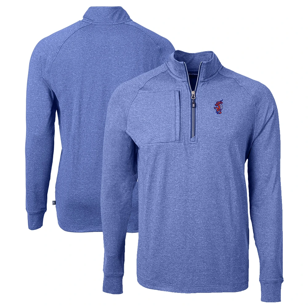 Men's Cutter & Buck Heather Royal Florida Gators Swinging Gator Adapt Eco Knit Hybrid Recycled Quarter-Zip Pullover Top