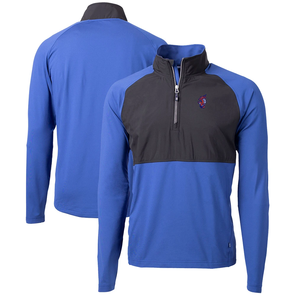 Men's Cutter & Buck Royal Florida Gators Swinging Gator Adapt Eco Knit Hybrid Recycled Quarter-Zip Pullover Top