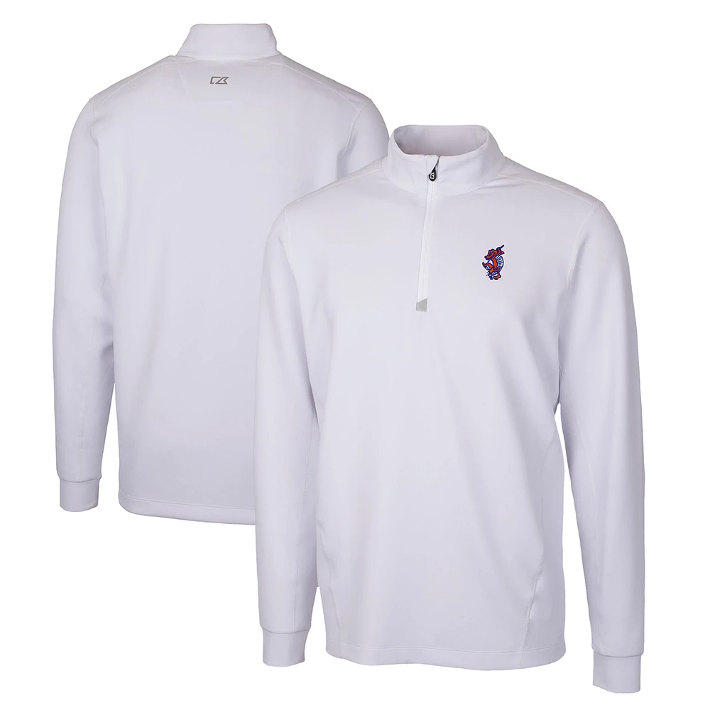 Men's Cutter & Buck White Florida Gators Swinging Gator Traverse Stretch Quarter-Zip Pullover Top
