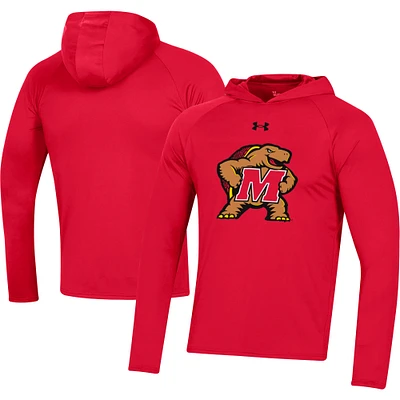 Men's Under Armour Red Maryland Terrapins School Logo Raglan Long Sleeve Hoodie Performance T-Shirt