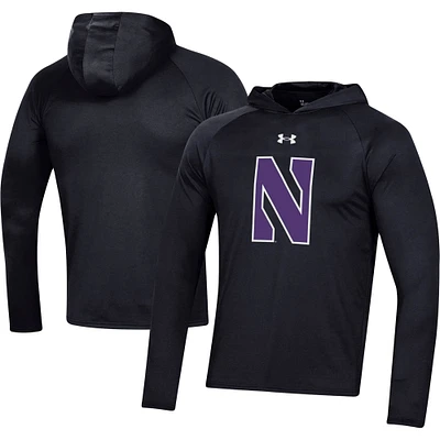 Men's Under Armour Black Northwestern Wildcats School Logo Raglan Long Sleeve Hoodie Performance T-Shirt