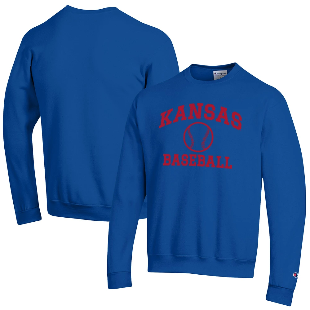 Men's Champion Royal Kansas Jayhawks Baseball Icon Powerblend Pullover Sweatshirt