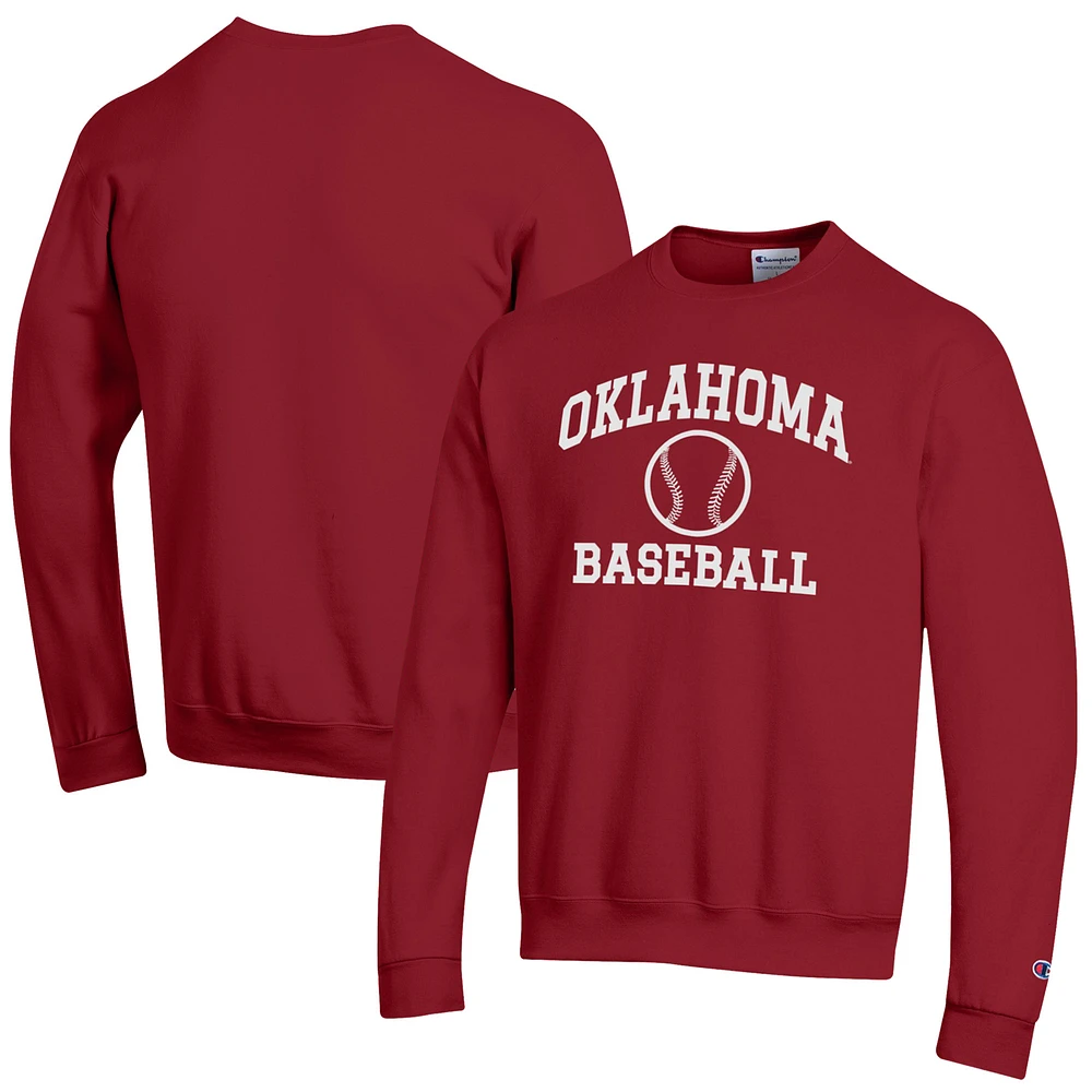 Men's Champion Crimson Oklahoma Sooners Baseball Icon Powerblend Pullover Sweatshirt