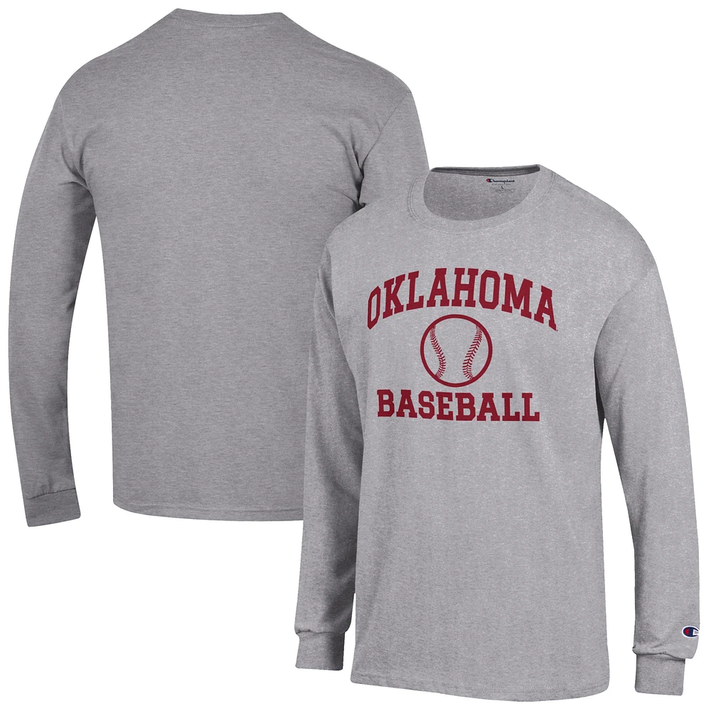 Men's Champion Gray Oklahoma Sooners Baseball Icon Long Sleeve T-Shirt