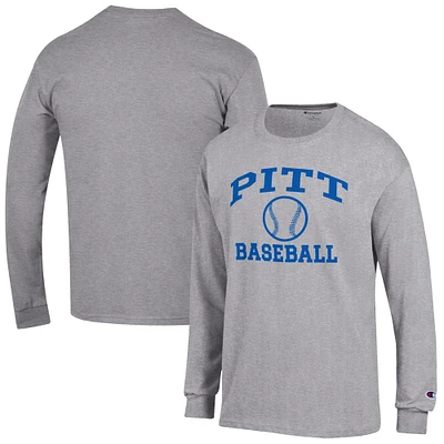 Men's Champion Gray Pitt Panthers Baseball Icon Long Sleeve T-Shirt