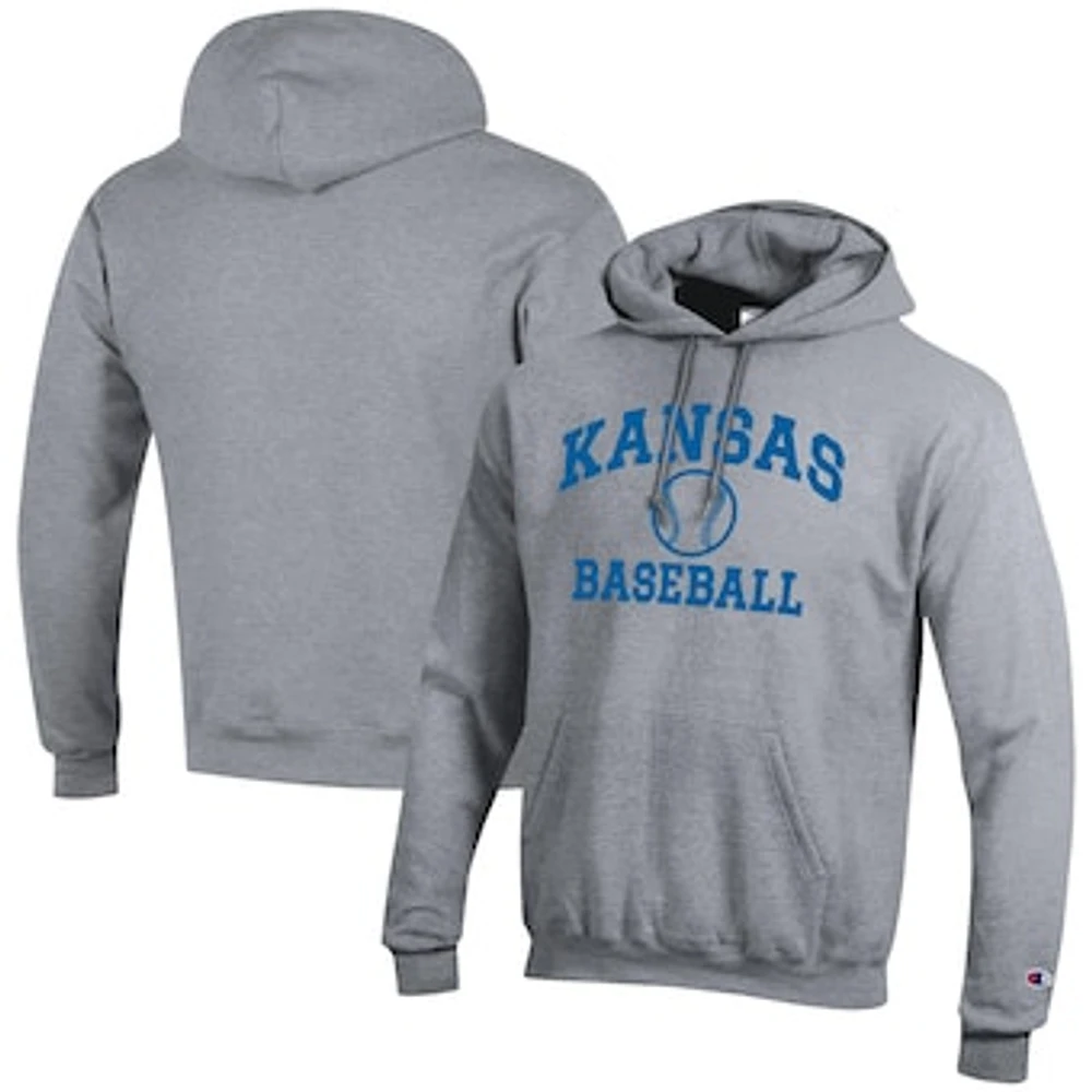 Men's Champion Gray Kansas Jayhawks Baseball Icon Powerblend Pullover Hoodie