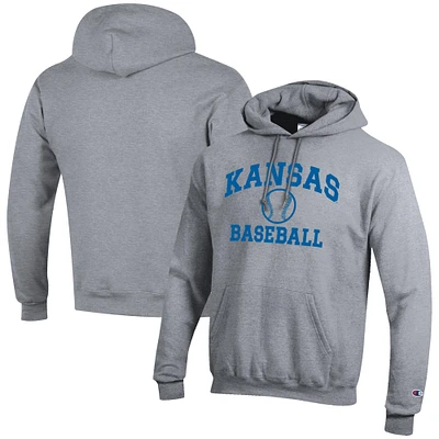 Men's Champion Gray Kansas Jayhawks Baseball Icon Powerblend Pullover Hoodie