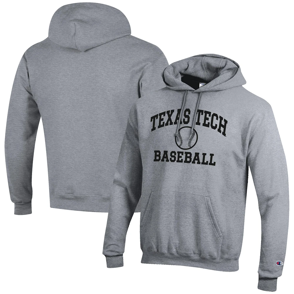 Men's Champion Gray Texas Tech Red Raiders Baseball Icon Powerblend Pullover Hoodie