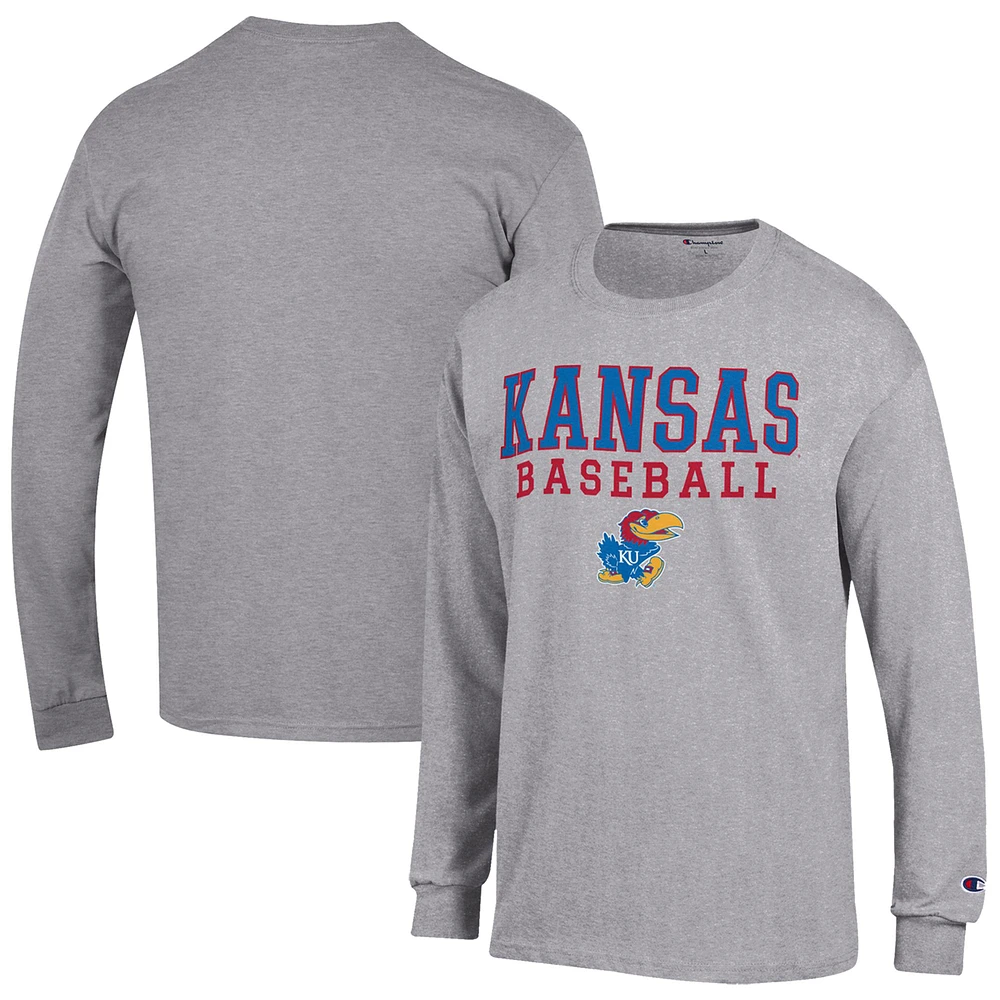 Men's Champion Gray Kansas Jayhawks Baseball Stack Long Sleeve T-Shirt