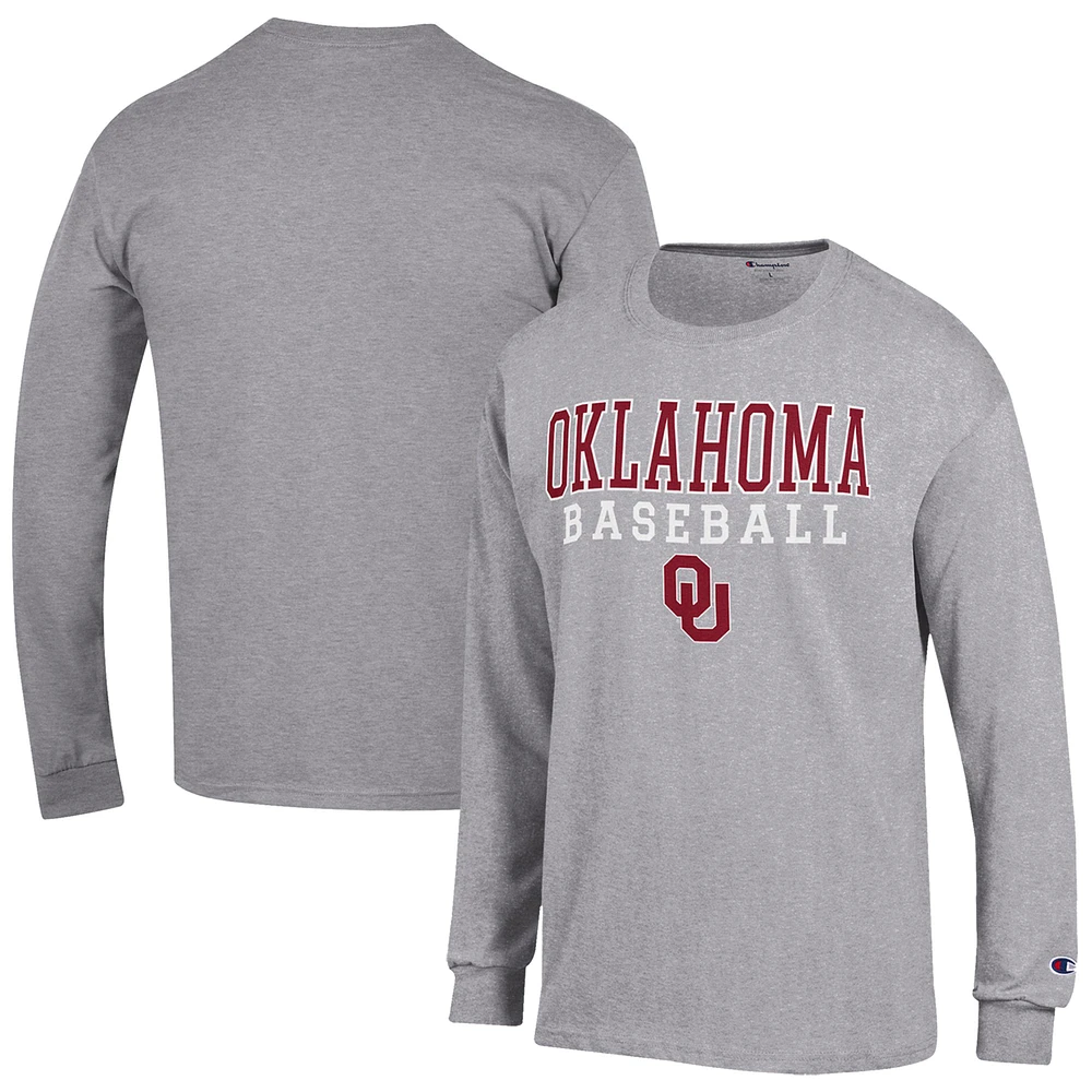Men's Champion Gray Oklahoma Sooners Baseball Stack Long Sleeve T-Shirt