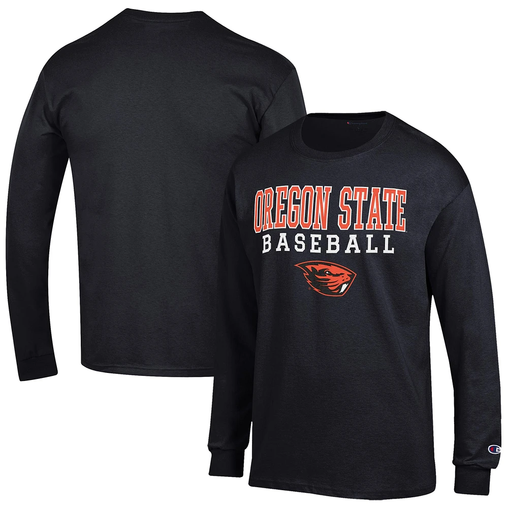 Men's Champion Black Oregon State Beavers Baseball Stack Long Sleeve T-Shirt
