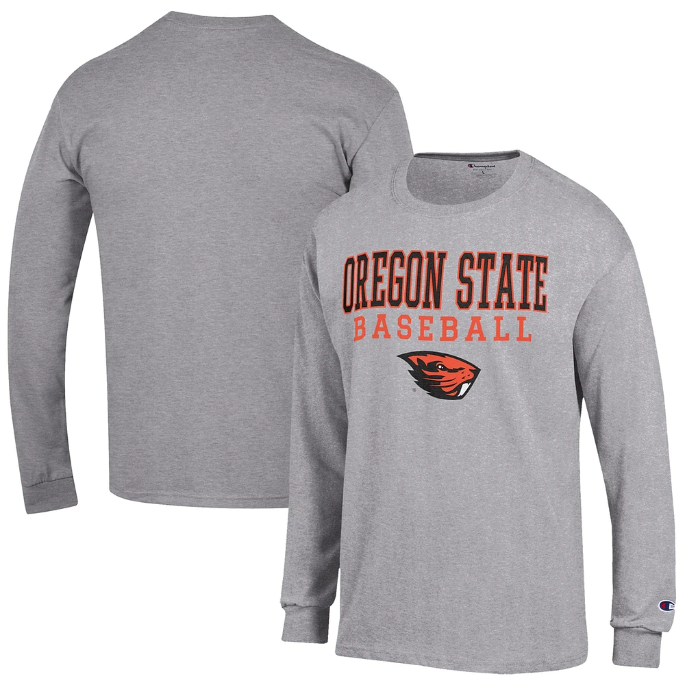 Men's Champion Gray Oregon State Beavers Baseball Stack Long Sleeve T-Shirt