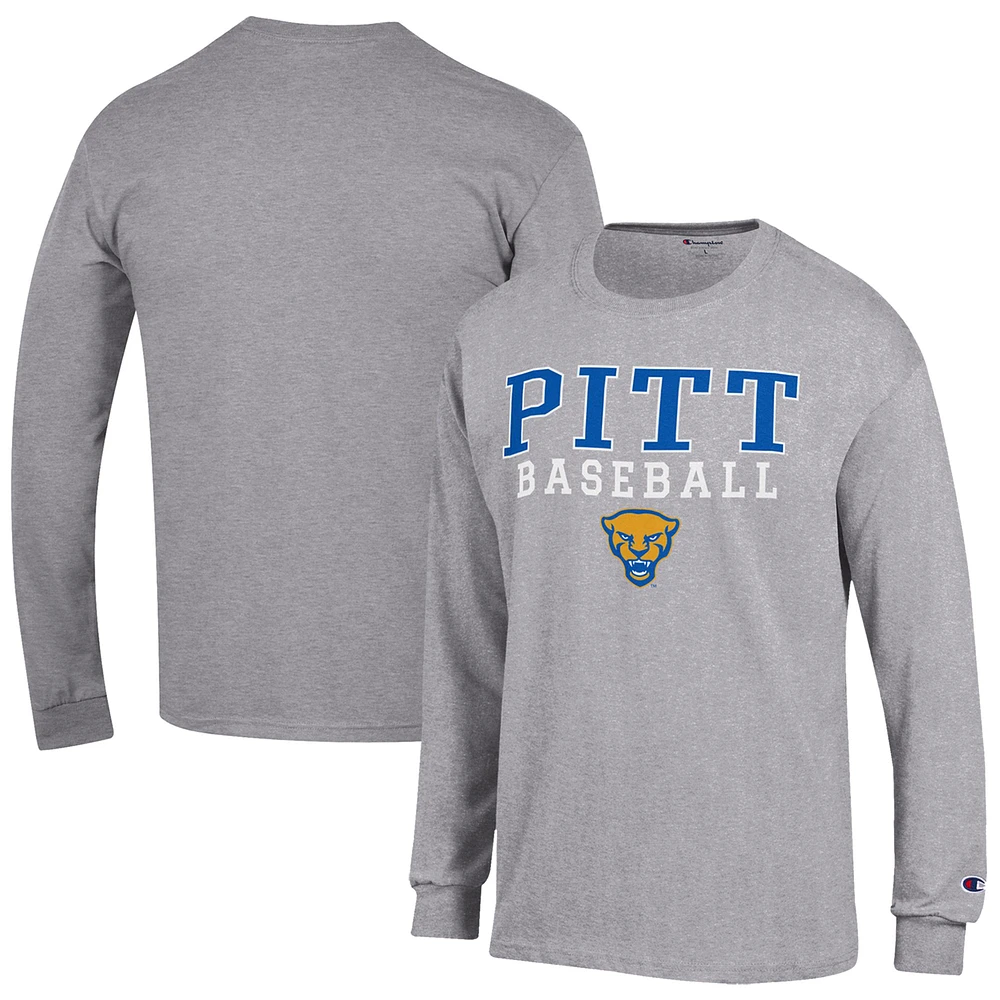 Men's Champion Gray Pitt Panthers Baseball Stack Long Sleeve T-Shirt