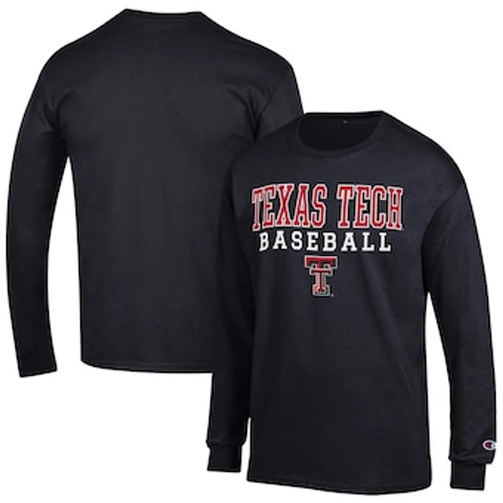 Men's Champion Black Texas Tech Red Raiders Baseball Stack Long Sleeve T-Shirt