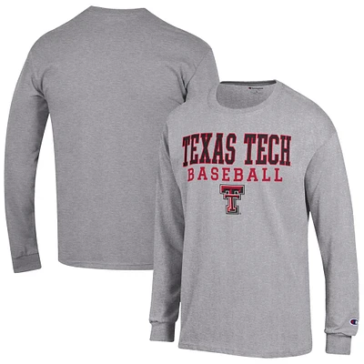 Men's Champion Gray Texas Tech Red Raiders Baseball Stack Long Sleeve T-Shirt