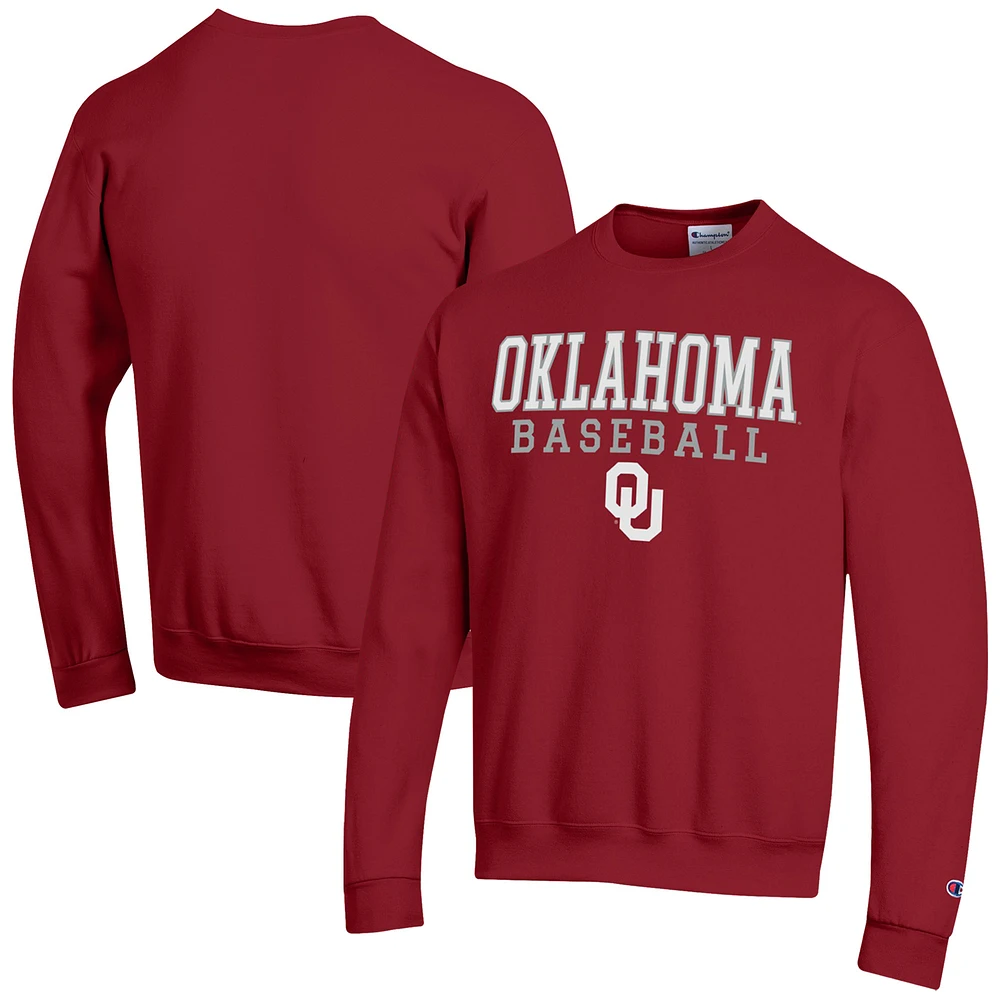 Men's Champion Crimson Oklahoma Sooners Baseball Stack Powerblend Pullover Sweatshirt