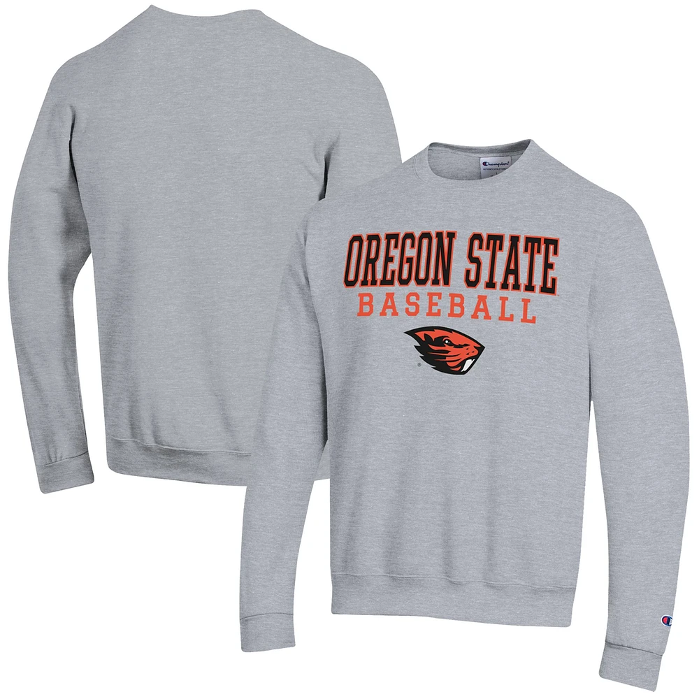 Men's Champion Gray Oregon State Beavers Baseball Stack Powerblend Pullover Sweatshirt