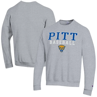 Men's Champion Gray Pitt Panthers Baseball Stack Powerblend Pullover Sweatshirt