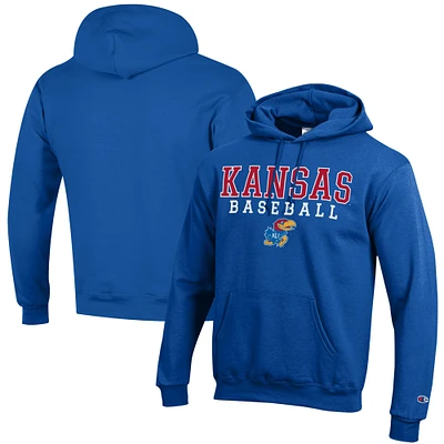 Men's Champion Royal Kansas Jayhawks Baseball Stack Powerblend Pullover Hoodie