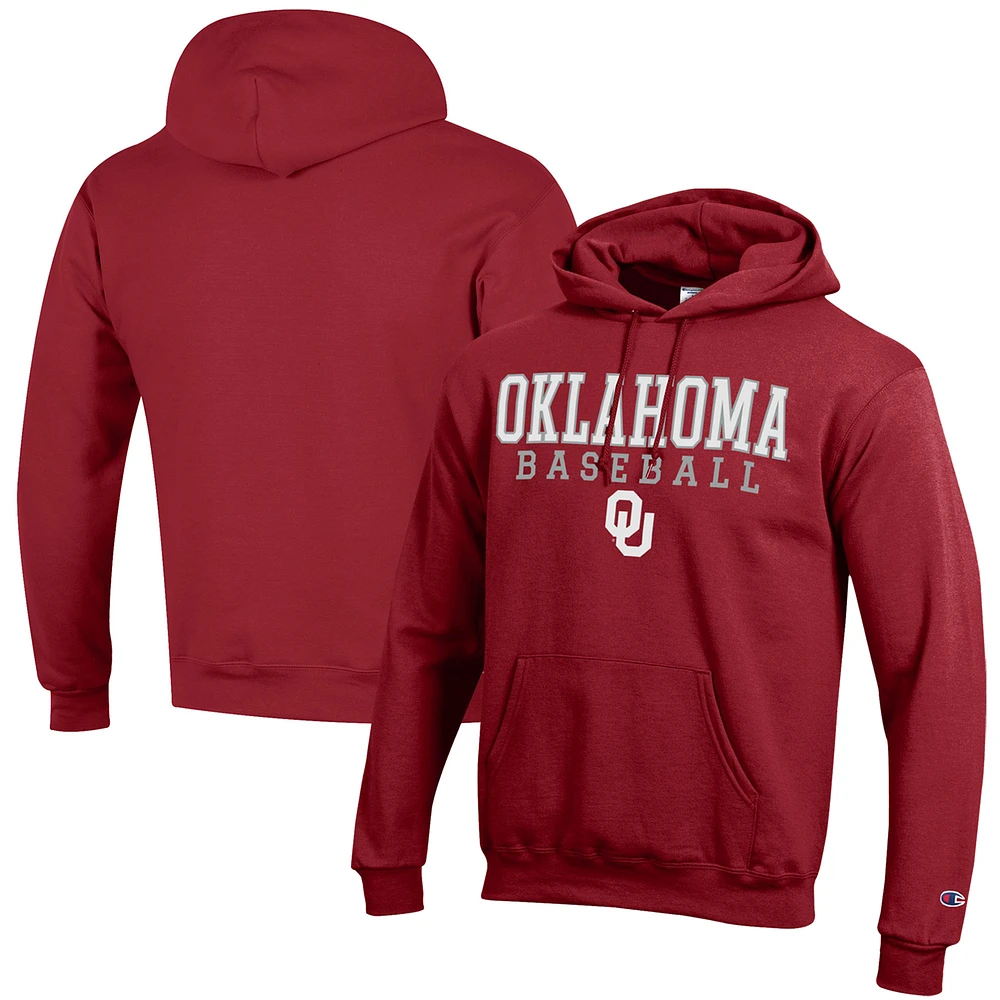 Men's Champion Crimson Oklahoma Sooners Baseball Stack Powerblend Pullover Hoodie