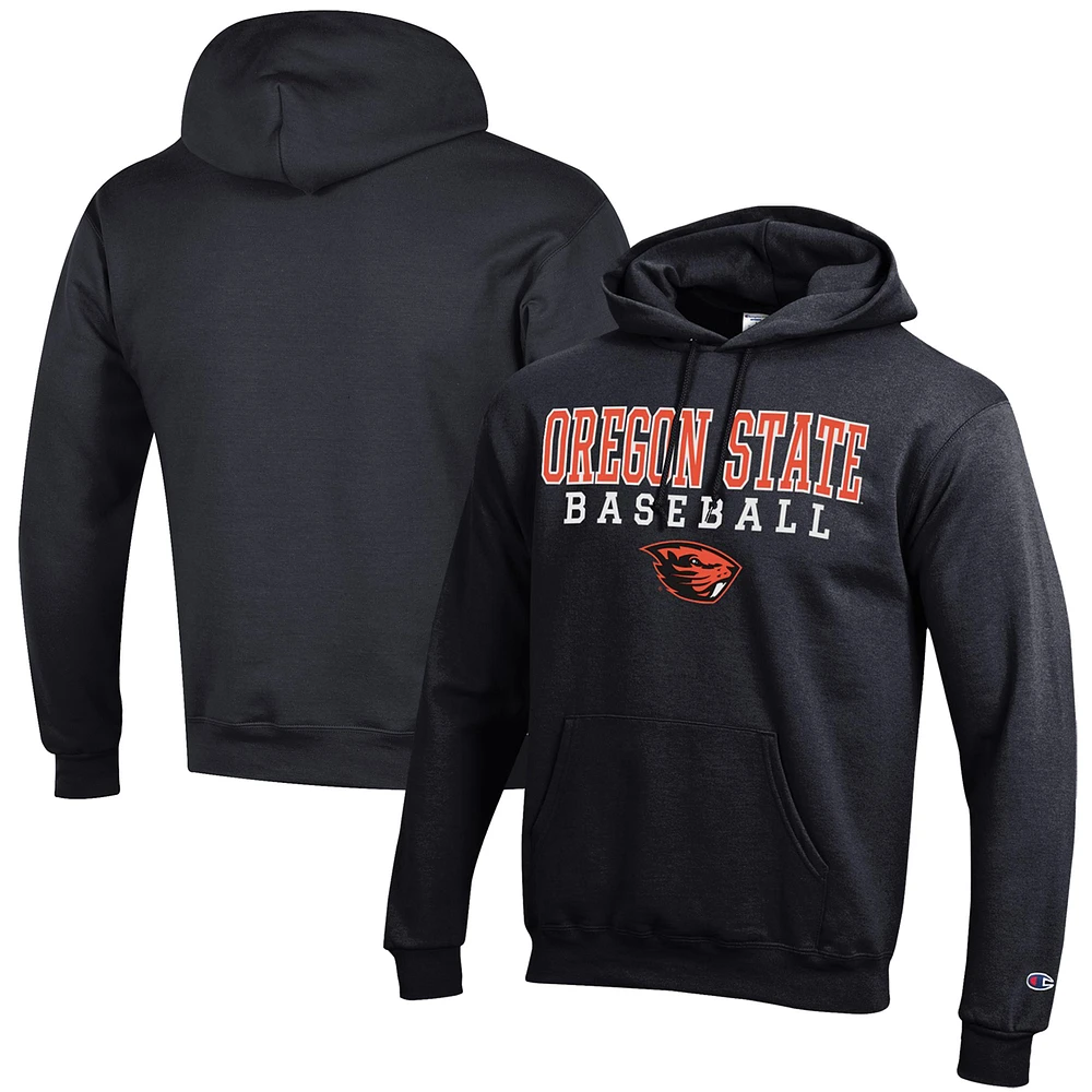 Men's Champion Black Oregon State Beavers Baseball Stack Powerblend Pullover Hoodie