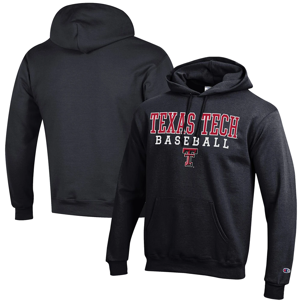 Men's Champion Black Texas Tech Red Raiders Baseball Stack Powerblend Pullover Hoodie