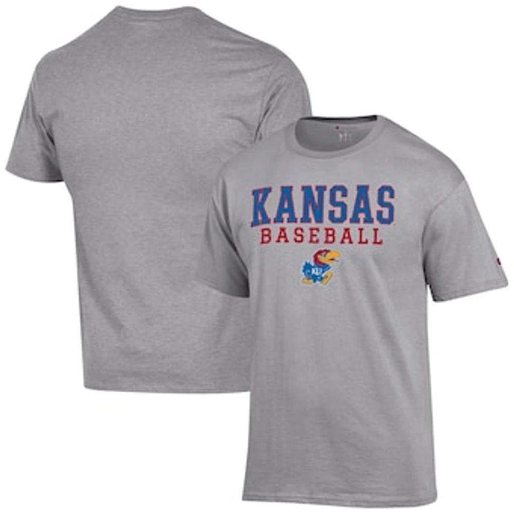 Men's Champion Gray Kansas Jayhawks Baseball Stack T-Shirt