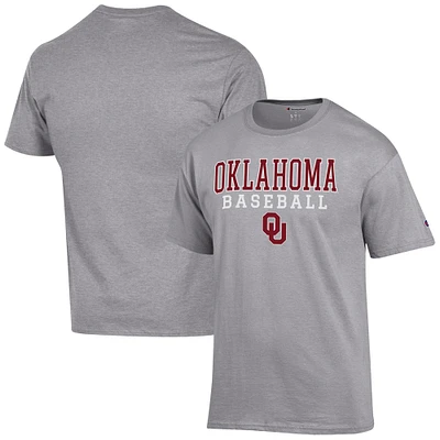 Men's Champion Gray Oklahoma Sooners Baseball Stack T-Shirt