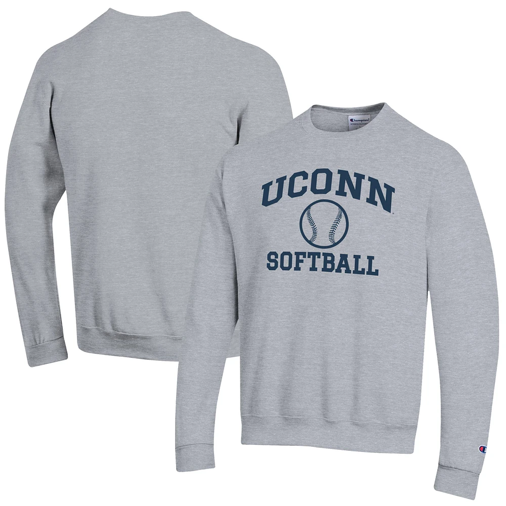 Men's Champion Gray UConn Huskies Softball Icon Powerblend Pullover Sweatshirt