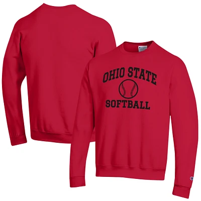 Men's Champion Scarlet Ohio State Buckeyes Softball Icon Powerblend Pullover Sweatshirt