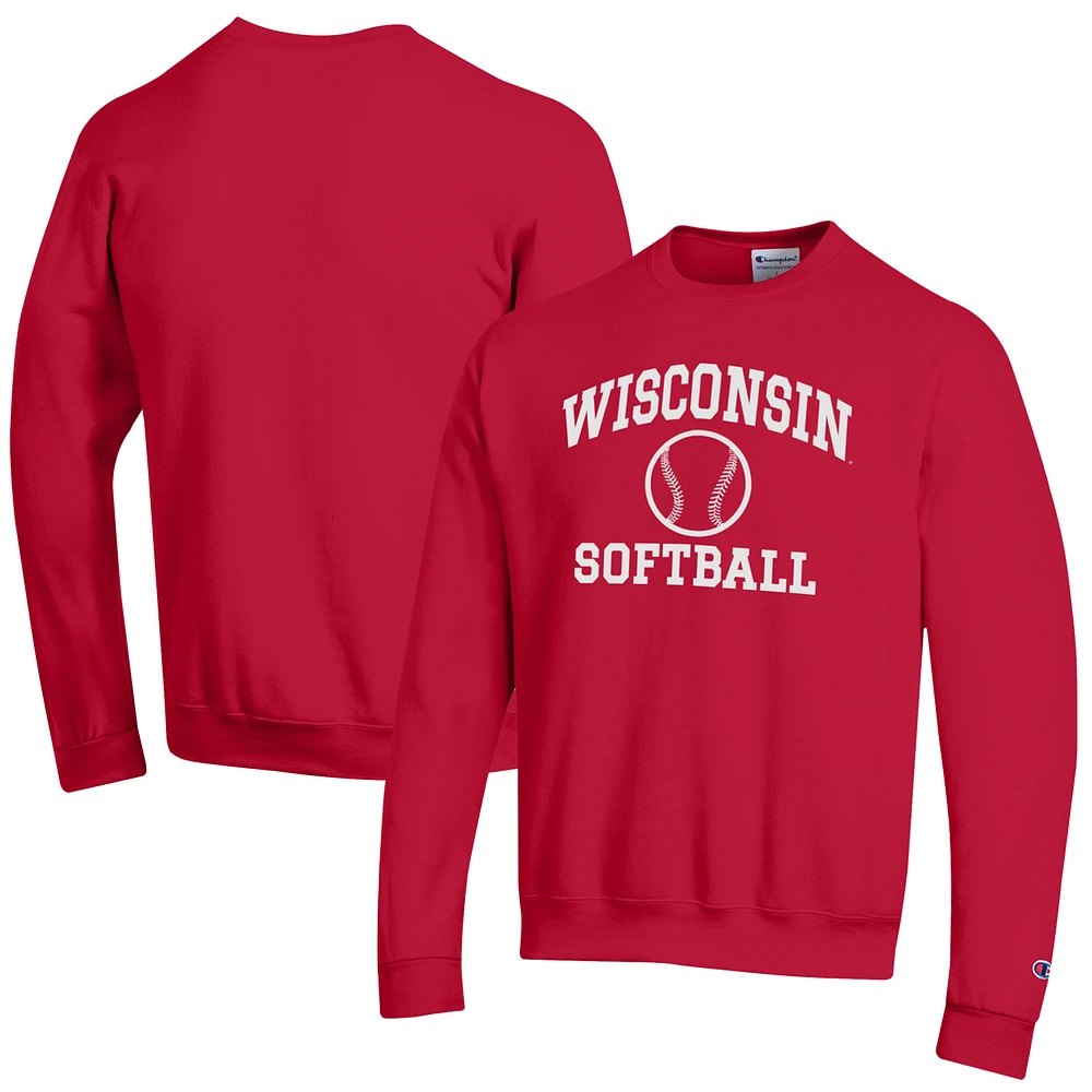 Men's Champion Wisconsin Badgers Softball Icon Powerblend Pullover Sweatshirt