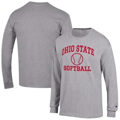 Men's Champion Gray Ohio State Buckeyes Softball Icon Long Sleeve T-Shirt
