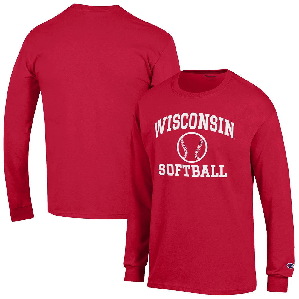 Men's Champion Wisconsin Badgers Softball Icon Long Sleeve T-Shirt