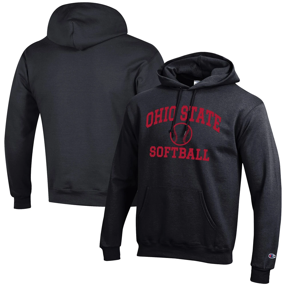 Men's Champion Black Ohio State Buckeyes Softball Icon Powerblend Pullover Hoodie
