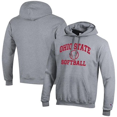 Men's Champion Gray Ohio State Buckeyes Softball Icon Powerblend Pullover Hoodie