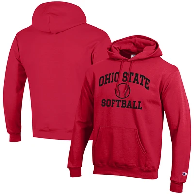 Men's Champion Scarlet Ohio State Buckeyes Softball Icon Powerblend Pullover Hoodie