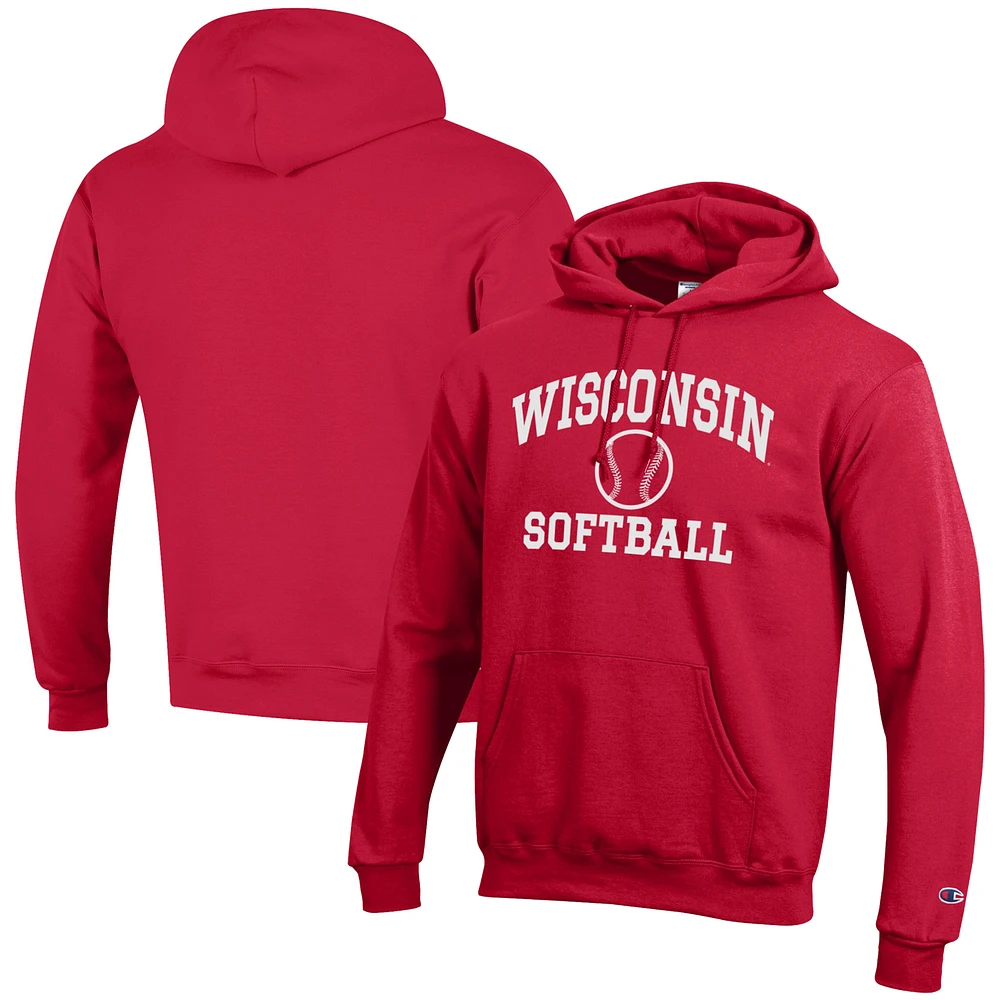 Men's Champion Wisconsin Badgers Softball Icon Powerblend Pullover Hoodie