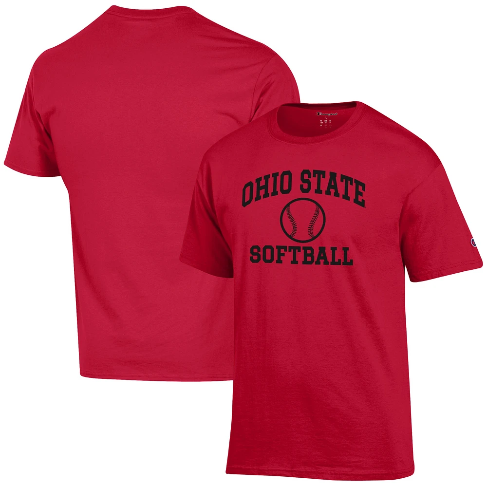 Men's Champion Scarlet Ohio State Buckeyes Softball Icon T-Shirt