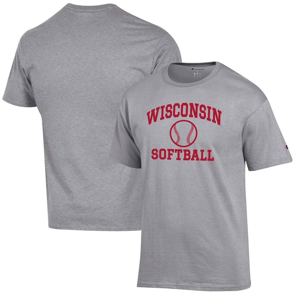 Men's Champion Gray Wisconsin Badgers Softball Icon T-Shirt