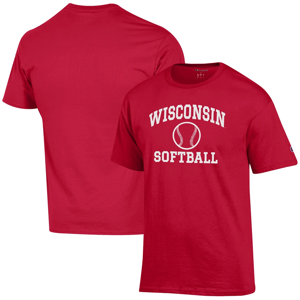 Men's Champion Red Wisconsin Badgers Softball Icon T-Shirt