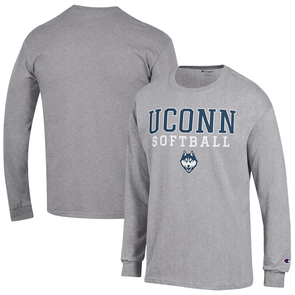 Men's Champion Gray UConn Huskies Softball Stack Long Sleeve T-Shirt
