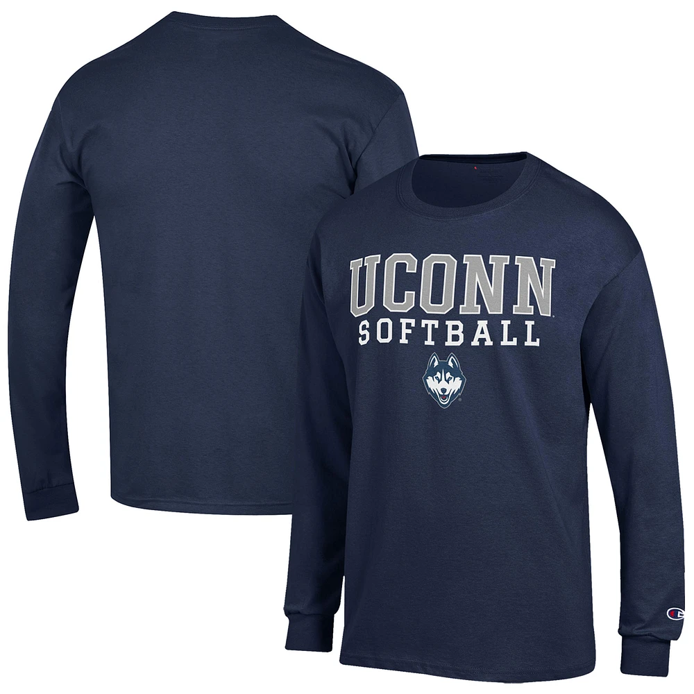 Men's Champion Navy UConn Huskies Softball Stack Long Sleeve T-Shirt