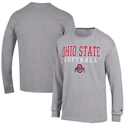 Men's Champion Ohio State Buckeyes Softball Stack Long Sleeve T-Shirt