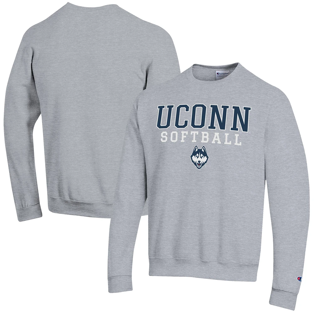 Men's Champion Gray UConn Huskies Softball Stack Powerblend Pullover Sweatshirt