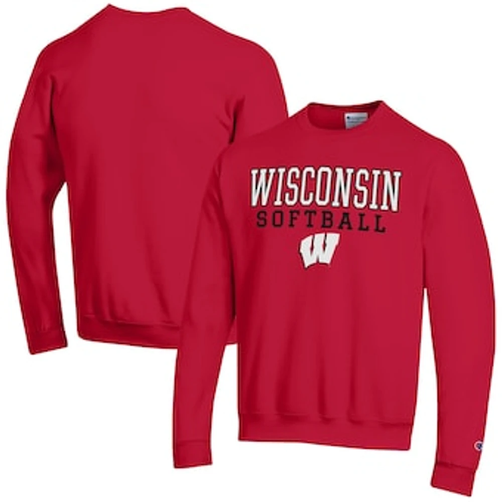 Men's Champion Wisconsin Badgers Softball Stack Powerblend Pullover Sweatshirt