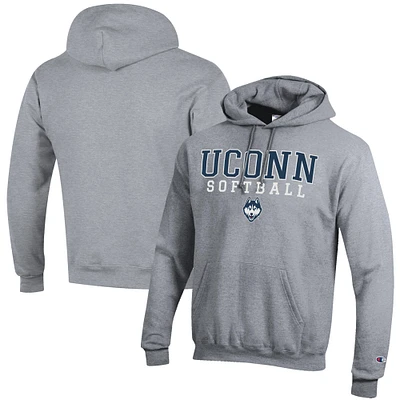 Men's Champion Gray UConn Huskies Softball Stack Powerblend Pullover Hoodie