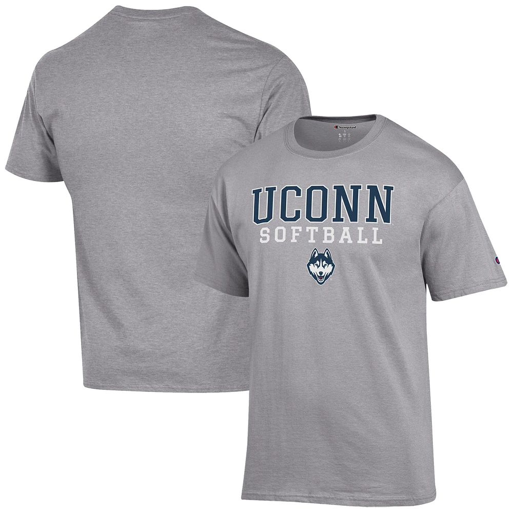 Men's Champion Gray UConn Huskies Softball Stack T-Shirt