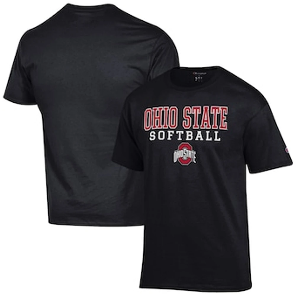 Men's Champion Black Ohio State Buckeyes Softball Stack T-Shirt