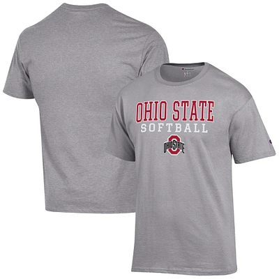Men's Champion Gray Ohio State Buckeyes Softball Stack T-Shirt